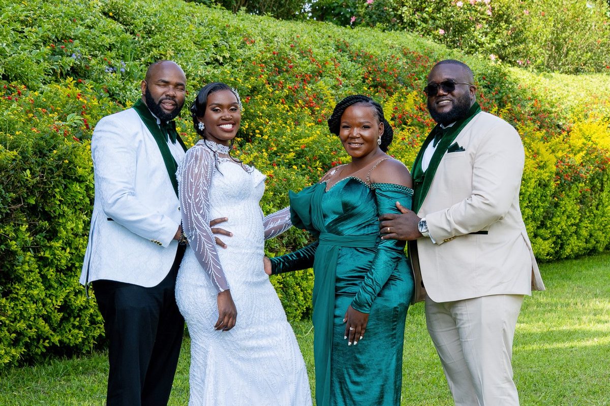 The couple with their bridal party