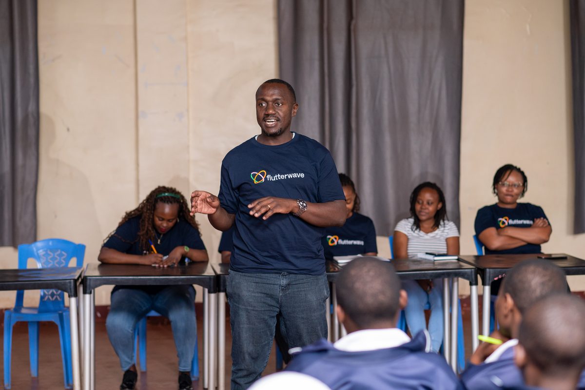 A Flutterwave team member speaking to the students