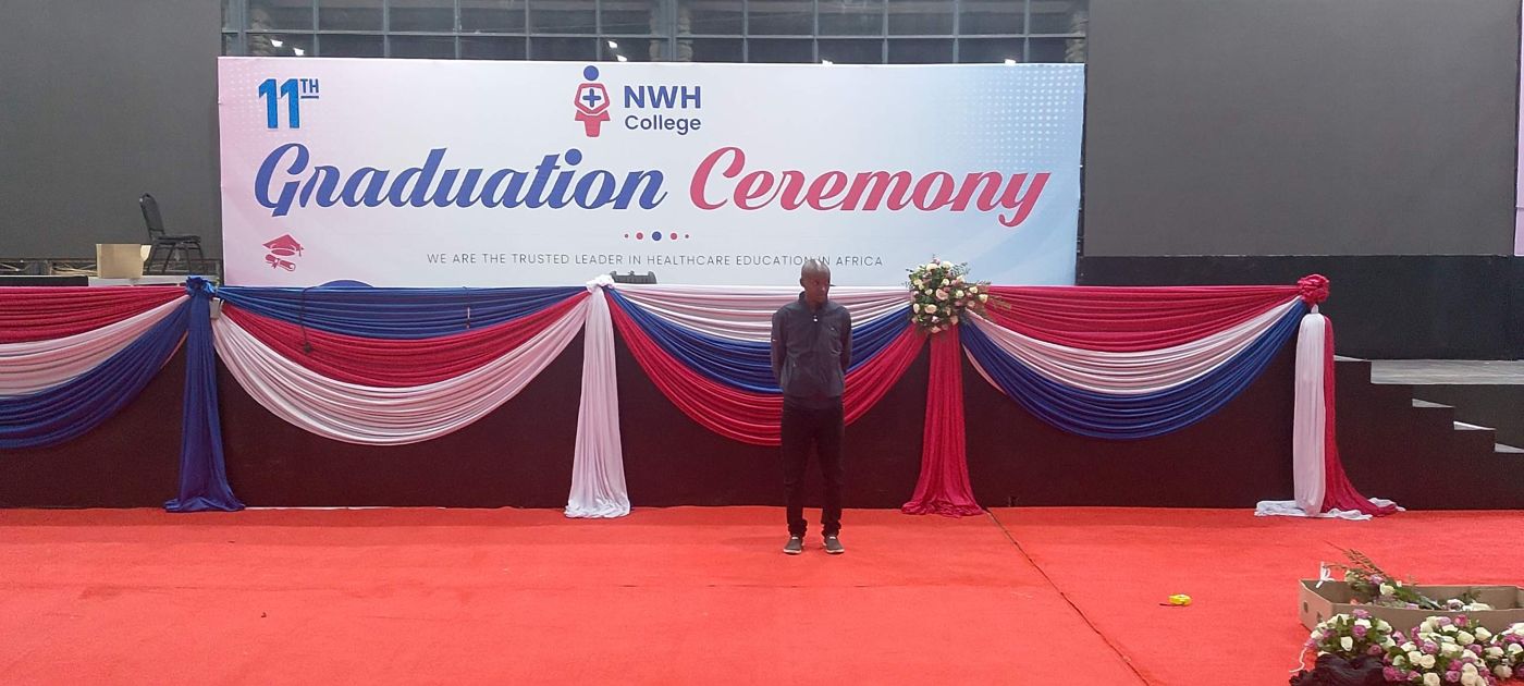 Fabric drapery and stage décor at a graduation